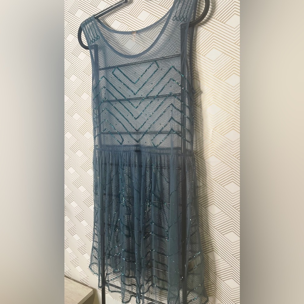 🌟Host Pick🌟Free People! Embellished Teal Sheer Slip Dress - Picture 9 of 16